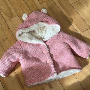 EUC Baby Gap Sherpa Lined Cardigan Jacket - Pink - 3-6M